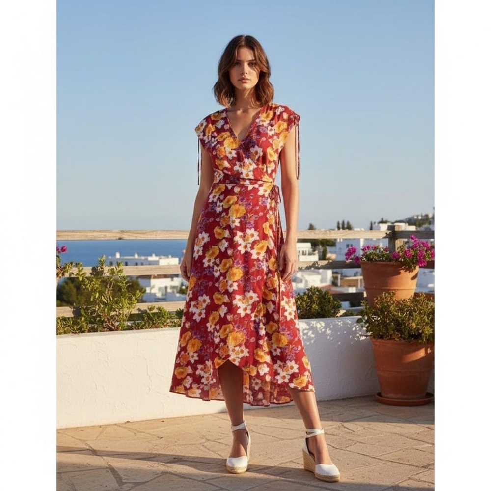 & Other Stories Oversized Lapel Floral Cottage Core Romantic Wrap Dress